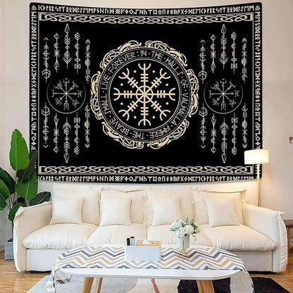 OSUNBD Nordic Vikings Tapestry Small 70x47inches Soft Flannel Vegvsir Symbol Amulet Celtic Rune Scandinavian Aesthetic Mythology Tapestry Wall Hanging for Bedroom Living Room Decor