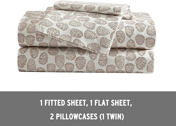 Eddie Bauer - Full Sheets, Cotton Flannel Bedding Set, Brushed For Extra Softness, Cozy Home Decor (Little Creek Pine Cone Beige, Full)