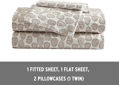 Eddie Bauer - Full Sheets, Cotton Flannel Bedding Set, Brushed For Extra Softness, Cozy Home Decor (Little Creek Pine Cone Beige, Full)