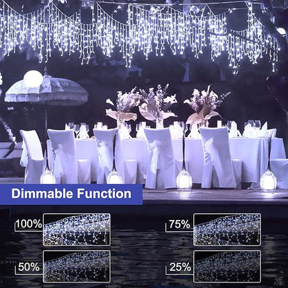 Brightown Christmas Icicle Lights Outdoor, 66 Feet 138 Drops with 736 LED, 8 Modes Waterproof Connectable Twinkle Fairy String Light for Christmas Thanksgiving Hanging Icicles (Pure White)