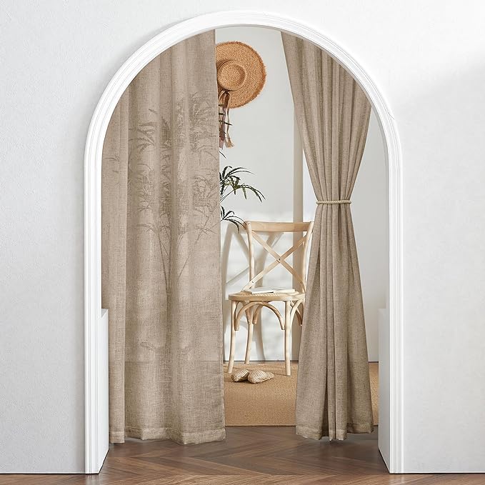 RYB HOME Semi Sheer Curtains - Natural Linen Burlap Texture Light Filtering Privacy Modern Boho Drapes for Bedroom Living Room Kitchen Large Window, Khaki, W 60 x L 95 inches, 1 Pc