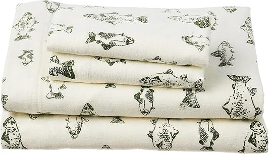 Eddie Bauer - Queen Sheets, Cotton Flannel Bedding Set, Brushed For Extra Softness, Cozy Home Decor (School of Fish, Queen)