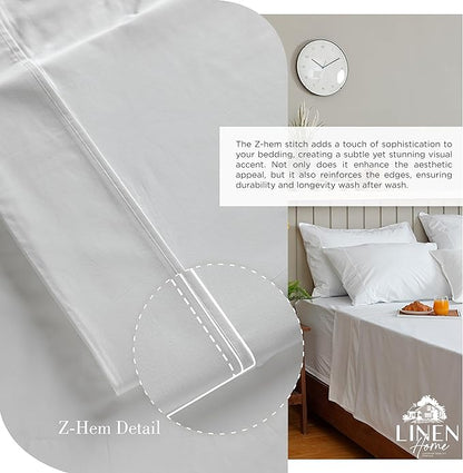 Linen Home 100% Cotton Percale Sheet Set Pack of 2, King Size, White, Deep Pocket, 8 Pieces Set - 2 Flat, 2 Deep Pocket Fitted Sheet and 4 Pillowcases, Crisp Cool and Strong Bed Linen