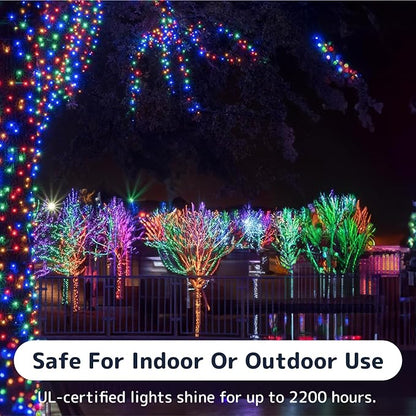 PREXTEX Multicolored Christmas Lights with Green Wire, 60 Feet, 300 Light, Twinkling Lights Indoor or Outdoor, String Twinkle Lighting for Christmas Tree Decorations