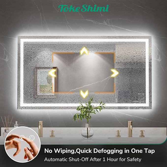 TokeShimi 30x36 LED Bathroom Vanity Mirror with Lights 3 Colors,LED Bathroom Mirror with Lights Backlit + Front Lit,Anti-Fog,HD Tempered Glass,Memory,UL Listed,Waterproof,Shatterproof