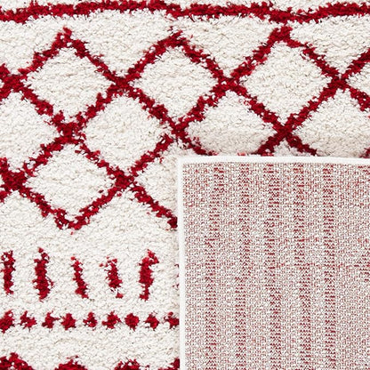 SAFAVIEH Arizona Shag Collection Area Rug - 9' x 12', Ivory & Red, Moroccan Design, Non-Shedding & Easy Care, 1.6-inch Thick Ideal for High Traffic Areas in Living Room, Bedroom (ASG741P)