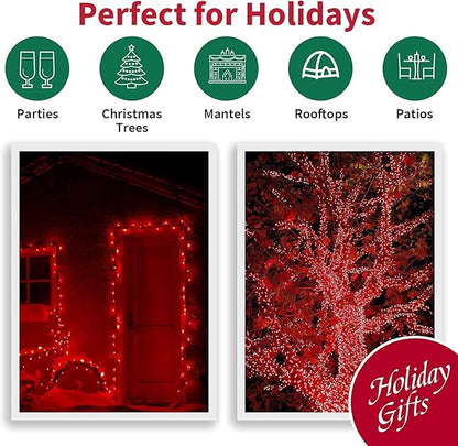 LAMPHOME Super-Bright Extendable RED Christmas Lights Decoration 150Lights 31.9ft UL Certified Mini Bulb String Lights Set for Outdoor Christmas Tree Garden Holiday Party Patio Wedding Garland Decor
