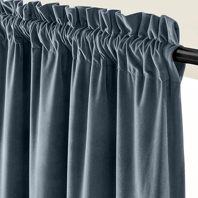 Lazzzy Velvet Blackout Curtains Thermal Insulated Room Window Drapes Super Soft Luxury Curtains for Living Room Bedroom Rod Pocket 2 Panels, Dark Slate, 52" W x 102" L