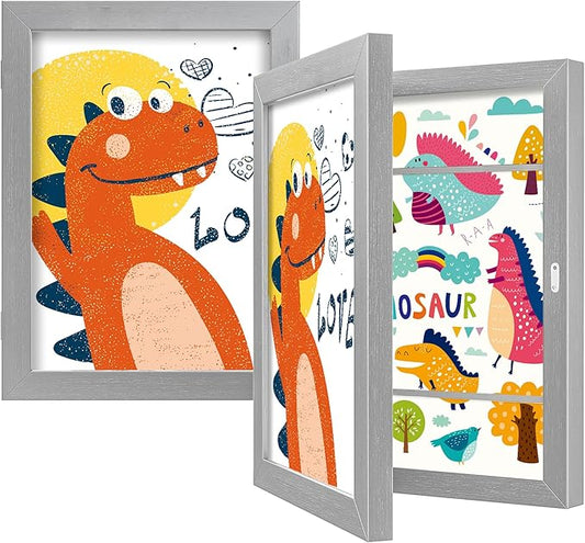 BAIJIALI 2 Packs Grey Kids Art Frames for Kids Artwork Frames Changeable Display 8.5x11 with Mat or 9x12 without Mat,Picture Frame for Kids Artwork Front Opening Holds 150 Horizontal &Vertical For
