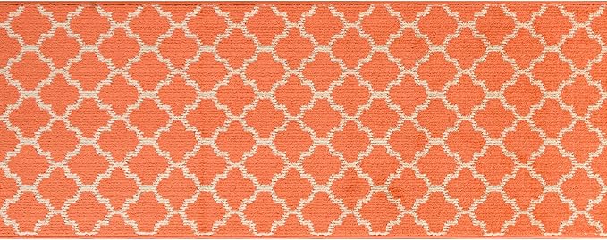 Custom Size Moroccan Trellis Runner Rug Mat for Wide Hallway Entryway Kitchen Laundry Room with Slip Resistant Latex Rubber Backing, Trellis Orange, 31 inch X 8 feet