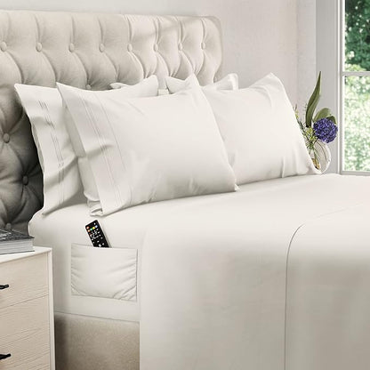 DREAMCARE California King Sheet Sets – 6 pcs Cooling Bed Sheets – up to 21” Deep Cal King Sheets – 2500 Supreme Collection – Extra Soft 100% Brushed Microfiber Hotel Luxury with Side Pocket – Ivory