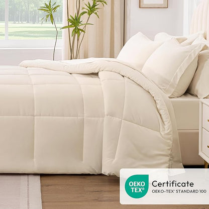 Love's cabin Full Comforter Set Beige, 7 Pieces Full Bed in a Bag, All Season Bedding Sets with 1 Comforter, 1 Flat Sheet, 1 Fitted Sheet, 2 Pillowcase and 2 Pillow Sham