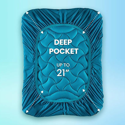 SLEEP ZONE Cooling Twin Mattress Topper for Single Bed, Premium Zoned Quilted Mattress Pad, Fitted Mattress Protector Cover, Machine Wash Durable, Deep Pocket 8-21 inch, Teal, Twin