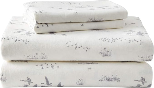 Eddie Bauer - Queen Sheet Set, Warm Breathable Cotton Flannel Bedding with Deep Pockets, Brushed for Extra Softness, Cozy Home Decor, Oeko-Tex Certified (Geese Meadow, Queen)