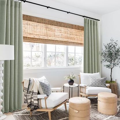 RYB HOME Linen Sheer Curtains and Drapes for Living Room and Dining Room 102 inches Length, Breathable Back Tab/Rod Pocket Semi Sheer Curtains, Sage Green, W 52 x L 102 inches, 2 Panels Set