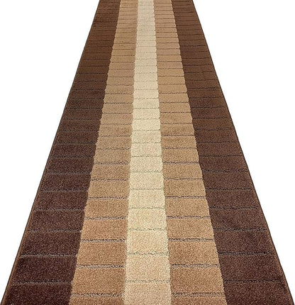 Custom Size Modern Geometric Pattern Carpet Runner Rug for Hallways, Slip Resistant Latex Rubber Backed, 31 inch Wide X Customized Length, Squares Brown, 31 inch X 24 feet