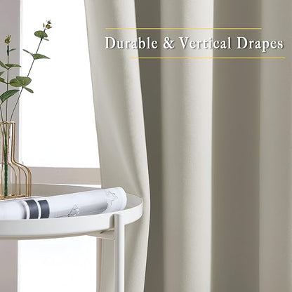NICETOWN Room Darkening Natural Curtains & Drapes for Living Room - Thermal Insulated Solid Grommet Sound Reducing Privacy Window Treatments for Bedroom, 2 Panels, W66 x L84
