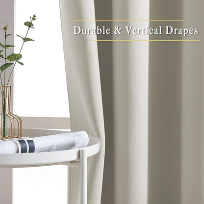NICETOWN Blackout Natural Curtains for Bedroom - Window Treatment Thermal Insulated Grommet Solid Drapes Thermal Curtains Sound Reducing for Basement/Kitchen, 2 Panels, W37 x L54