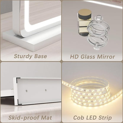Vanity Mirror with Lights, 32" x 22" Large Lighted Vanity Mirror with Dimmable 3 Modes, LED Makeup Mirror, Touch Screen Control, USB Charging Port, Tabletop or Wall-Mounted
