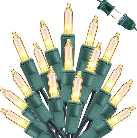 Toodour Clear Christmas Lights, 12.5ft 50 Count Incandescent Indoor Outdoor String Lights, UL Certified Connectable Green Wire Mini Bulb Light for Home, Party, New Year, Xmas Tree Decor - Warm White