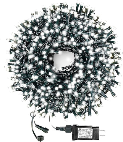 Decute 300LED Christmas String Lights Outdoor Waterproof 105FT UL Certified with End-to-End Plug 8 Modes, Cool White Indoor Starry Fairy Lights for Christmas Tree Patio Garden Wedding Party Decor