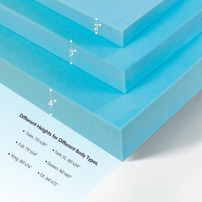 Subrtex Mattress Topper, Memory Foam Mattress Topper, Gel-Infused Memory Foam Topper for Side Stomach Sleepers, Breathable Bed Toppers (3 Inch, Cal King)