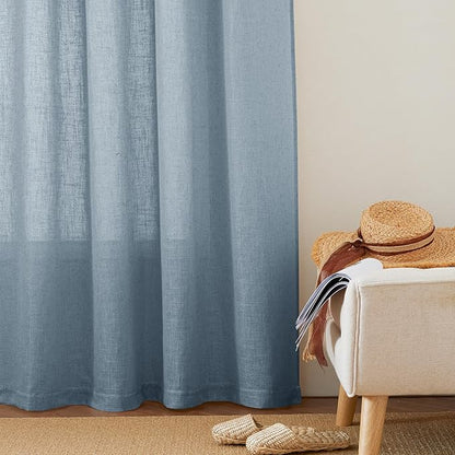 RYB HOME Thick Blue Linen Curtains 72 inch Length for Home Office Nursery, Thick Heavy Textured Breathable Privacy Assured Wrinkle Resistance Boho, W 52 x L 72 inches, Dusty Blue, 2 Panels