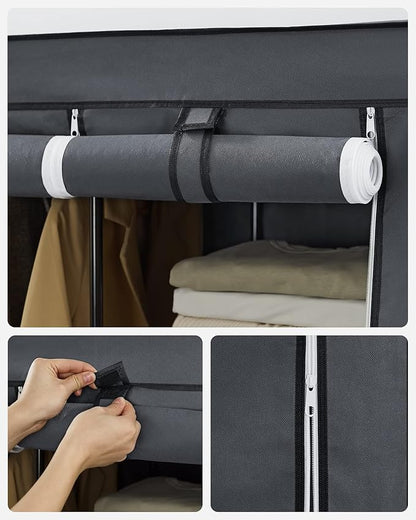 SONGMICS Portable Closet, Clothes Storage Organizer with 10 Shelves, 1 Clothes Hanging Rail, Non-Woven Fabric Closet, Metal Frame, 51 x 17.7 x 66.1 Inches, Grey URYG93G