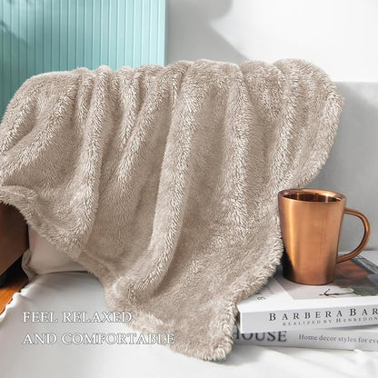 Exclusivo Mezcla Plush Fuzzy Fleece Bed Blanket Queen Size, Super Soft, Fluffy and Warm Blankets Suitable for All Seasons (Camel, 90x90 Inches)