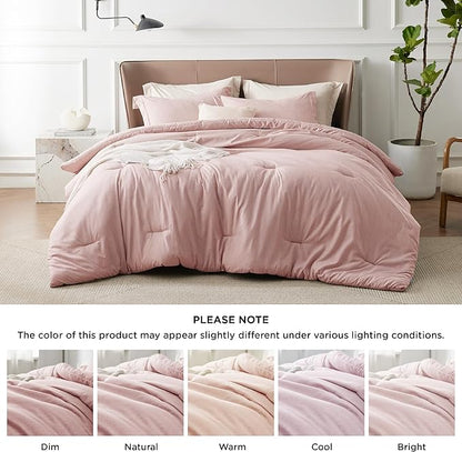 Bedsure Queen Comforter Set - Pink Soft Bedding for All Seasons, Cationic Dyed Bed Set, 3 Pieces, 1 Queen Size Comforter (90"x90") and 2 Pillow Shams (20"x26"+2")