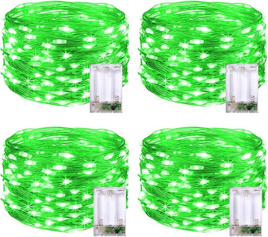 JMEXSUSS 4 Pack 50 LED Green Fairy Lights Battery Operated: 16.1ft Christmas Fairy Lights Indoor Outdoor Waterproof for Bedroom Garden Party Decorations