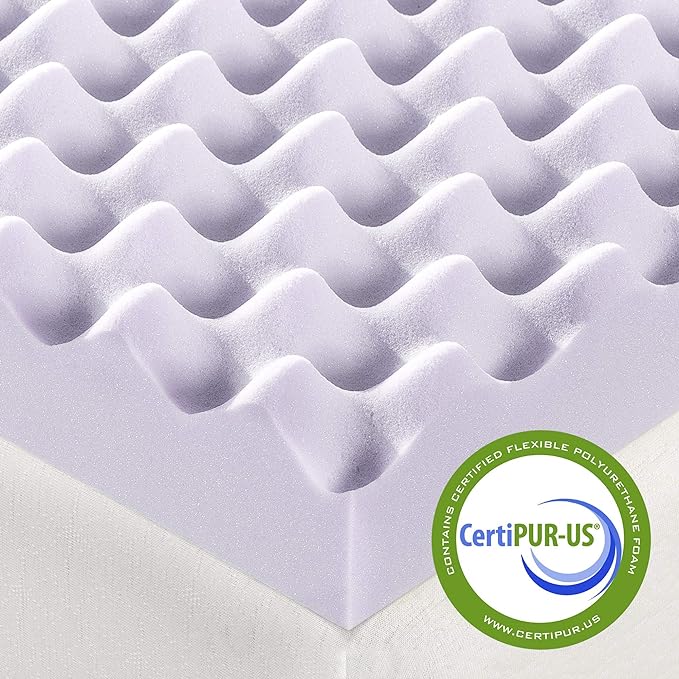 Best Price Mattress 3 Inch Egg Crate Memory Foam Mattress Topper with Soothing Lavender Infusion, CertiPUR-US Certified, Dorm Essentials, Twin