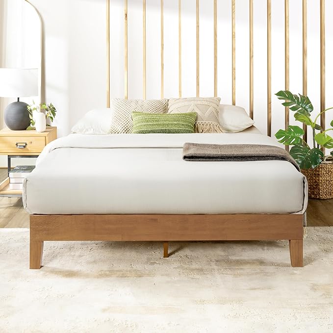 Mellow Naturalista Grand - 12 Inch Solid Wood Platform Bed with Wooden Slats - No Box Spring Needed - King (Natural Pine)