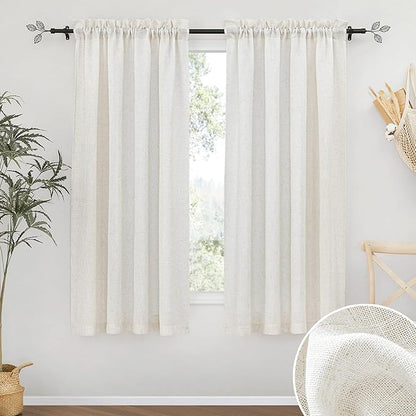 RYB HOME Linen Sheer Curtains 63 inch Length 2 Panels, Privacy Semi Sheer Curtains Light Glare Filtering Country Rustic Drapes for Farmhouse Bedroom, Living Room Decor, 52" W x 63" L, Linen