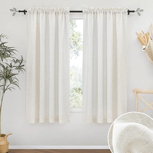 RYB HOME Thick Linen Curtains 63 inch Length for Dining Room Doorway, Light Filtering Soft Textured Privacy Machine Washable Boho Farmhouse Window Treatments, W 42 x L 63 inches, Linen, 2 Panels