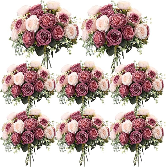 Geosar 8 Bundles Artificial Peonies Flowers Fake Silk Peony Bouquet Faux Peonies Flowers Bulk for Decoration Vase Floral Arrangements Wedding Party Table (Dusty Pink,Dusty Rose)