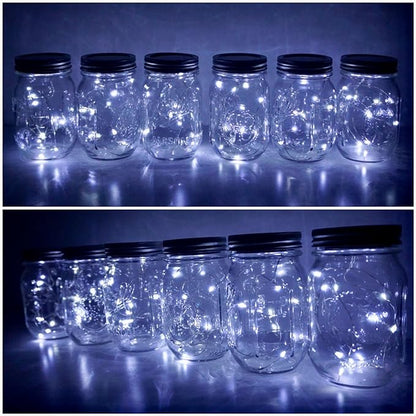 Decorman Solar Mason Jar Lid Lights, 6 Pack 10 LED Waterproof String Fairy Star Firefly Jar Lids Lights for Patio Garden Yard Lawn Party Wedding Christmas Decoration(Jars & Hangers Not Included)