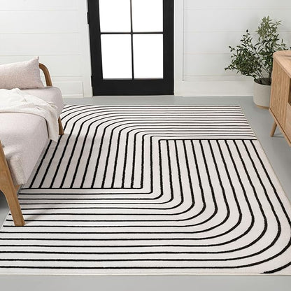 Eyely NCS101G-8 Odense High-Low Minimalist Angle Geometric Black/White 8 ft. x 10 ft. Area Rug, Black/White, 8 ft. x 10 ft., Indoor, Area Rug