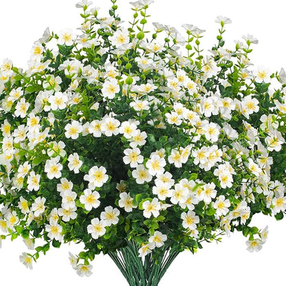 Outdoor Artificial Flowers UV Resistant & Fade Proof, 12 Pack Realistic Fake Flowers for Garden, Patio, Lawn Decor - Weatherproof Plastic Plants (White)