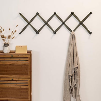 SKOLOO Hat Rack for Wall with 14 Hooks, Solid Wooden, Modern, Expandable Coat Rack Wall Mount for Coats, Hats, Bags, Baseball Caps, Dark Walnut Color