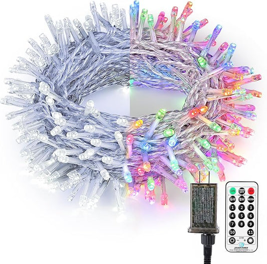 Brizled Color Changing Christmas Lights, 65.67ft 200 LED Dual Color Christmas Tree Lights with Remote, Cool White & Multicolor 11 Function Xmas String Light Indoor Outdoor for Xmas Party Home Wedding