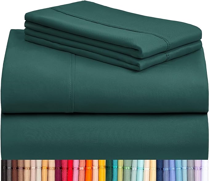 LuxClub 4 PC California King Sheet Set, Breathable Luxury Bed Sheets, Deep Pockets Wrinkle Free Cooling Sheets Machine Washable Hotel Bedding Silky Soft - Emerald Cal King