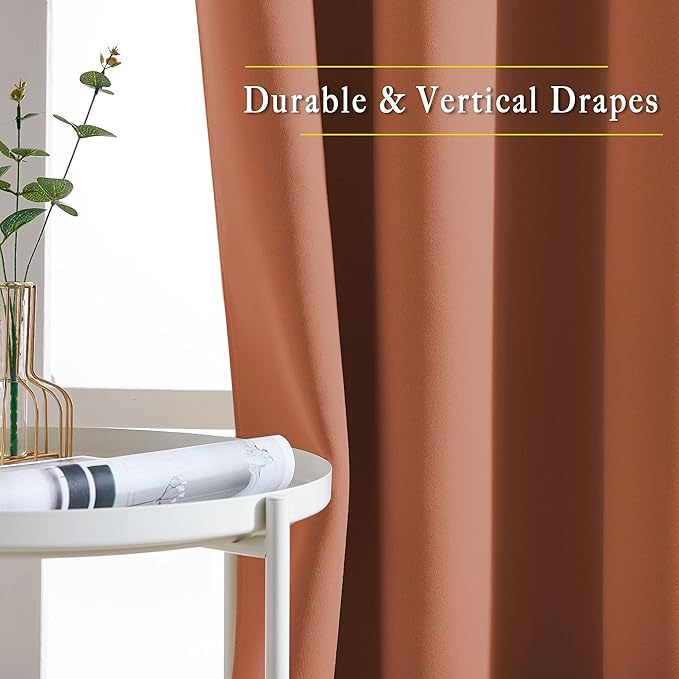 NICETOWN Blackout Curtain Panels 95" L - Window Treatment Energy Saving Thermal Insulated Solid Grommet Blackout Drapes for Living Room (Burnt Orange, 1 Pair, 80 by 95-Inch)