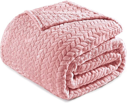 Exclusivo Mezcla Fleece Twin Size Blanket for Bed, 90x66 Inches Soft Cozy Jacquard Flannel Blankets, Lightweight Fuzzy Plush Warm for Winter, Pink
