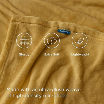 Bedsure GentleSoft Fleece Blanket Twin Size Yellow - 300GSM Lightweight Plush Fuzzy Cozy Soft Warm Blanket for Bed, Sofa, Couch, Travel, Camping, 60x80 inches
