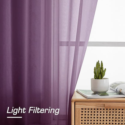 OWENIE Sheer Curtains 96 Inches Long 2 Panels Set, Transparent Light Filtering Plam Purple Sheer Curtain Rod Pocket Clear Drapes for Living Room Bedroom 2Pcs, Each 42 x 72 Inch, Plam