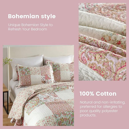 Secgo King Comforter Set for Bed - 100% Cotton Quilts King Size, Black Bedspreads (98 * 104Inch) with 2 Pillow Shams, Patchwork Reversible Lightweight Bedding