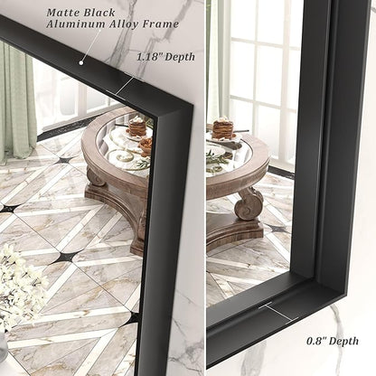 48x30 Inch Black Metal Framed Bathroom Mirror for Wall, Black Matte Rectangle Bathroom Vanity Mirror, Square Corner, Anti-Rust, Tempered Glass, Hangs Horizontally or Vertically