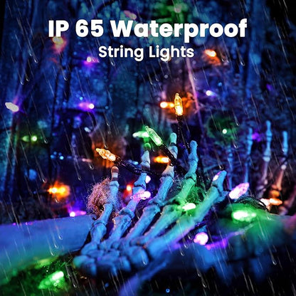 LYHOPE Orange & Purple & Green Halloween Lights, 33ft 100 LED Halloween Decoration Lights Waterproof 8 Modes Battery Operated String Light for Outdoor & Indoor,Tree, Wreaths, Holiday, Party Decor