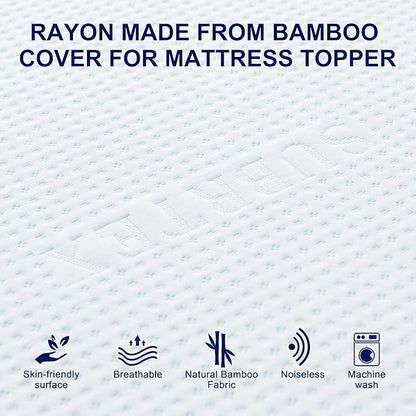 Subrtex 4 Inch Mattress Topper Cover (Only Cover) Mattress Topper Protector Bedding Rayon Made from Bamboo Removable Mattress Encasement with Zippers, Twin